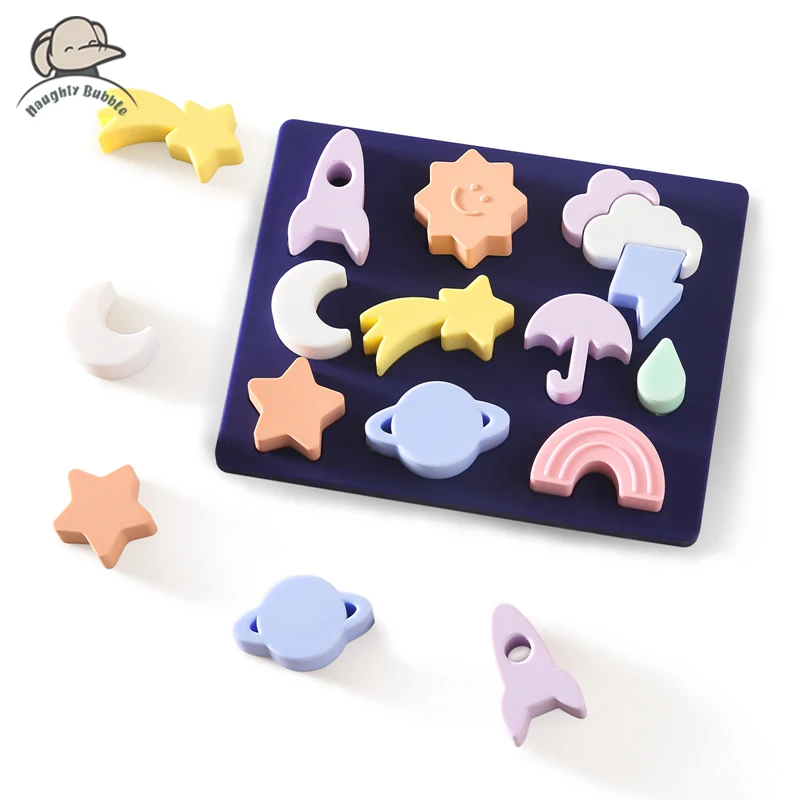 Rompecabezas de silicona para bebé, juguete educativo Montessori, aprendizaje del clima Celestial, juego a juego de formas para niños, sin Bpa