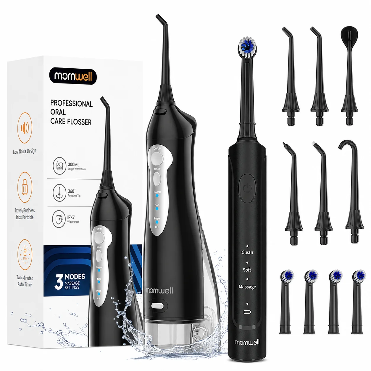 Tragbares Wasserflosser- und Elektrische Zahnbürste-Set, USB-Aufladbares Mundpflege-Kit mit IPX7 Wasserdichtem Wasserflosser-Reiniger, Kabelloser Munddusche für Zähne, Zahnspangen, Plaque-Entfernung,