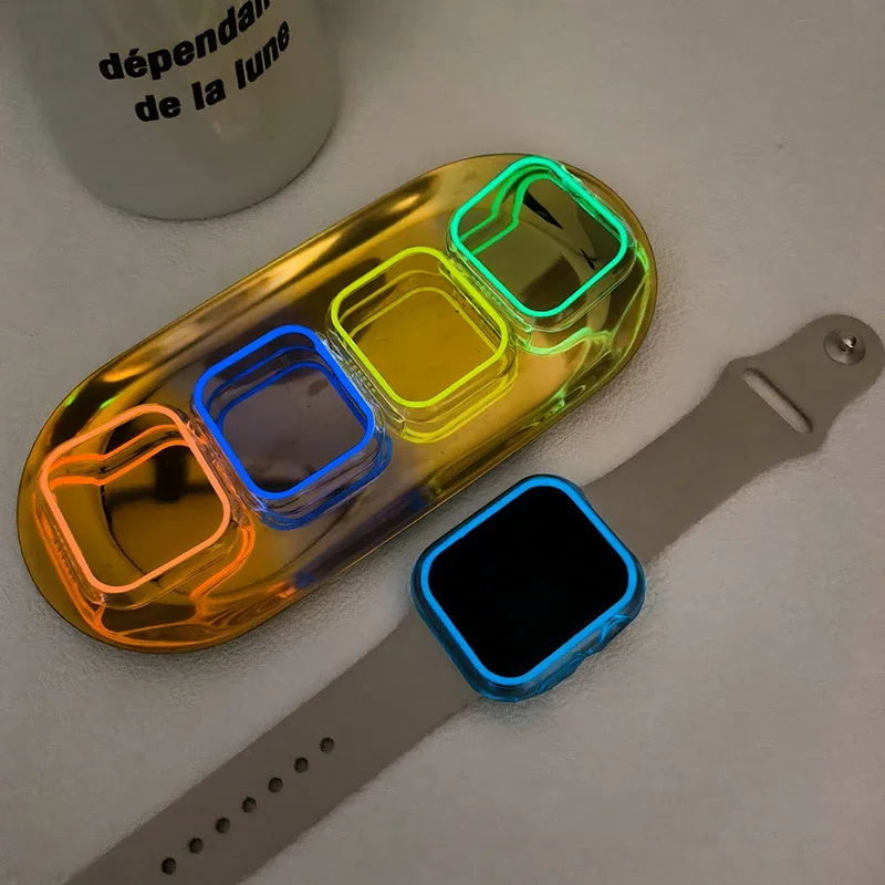 Luminous Cover For Apple Watch Ultra 49mm 45mm 44mm 41 40mm 38 42mm Hard PC Bumper Protective Frame iWatch Case 9 8 7 6 5 SE 4 3