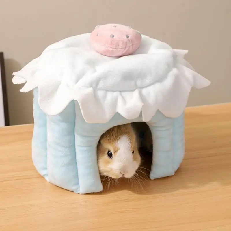 Hamster Cave Bed Soft Warm House Bed for Small Pet Cake Shaped Small Animal Winter Sleeping House for Small Pets Bunnies