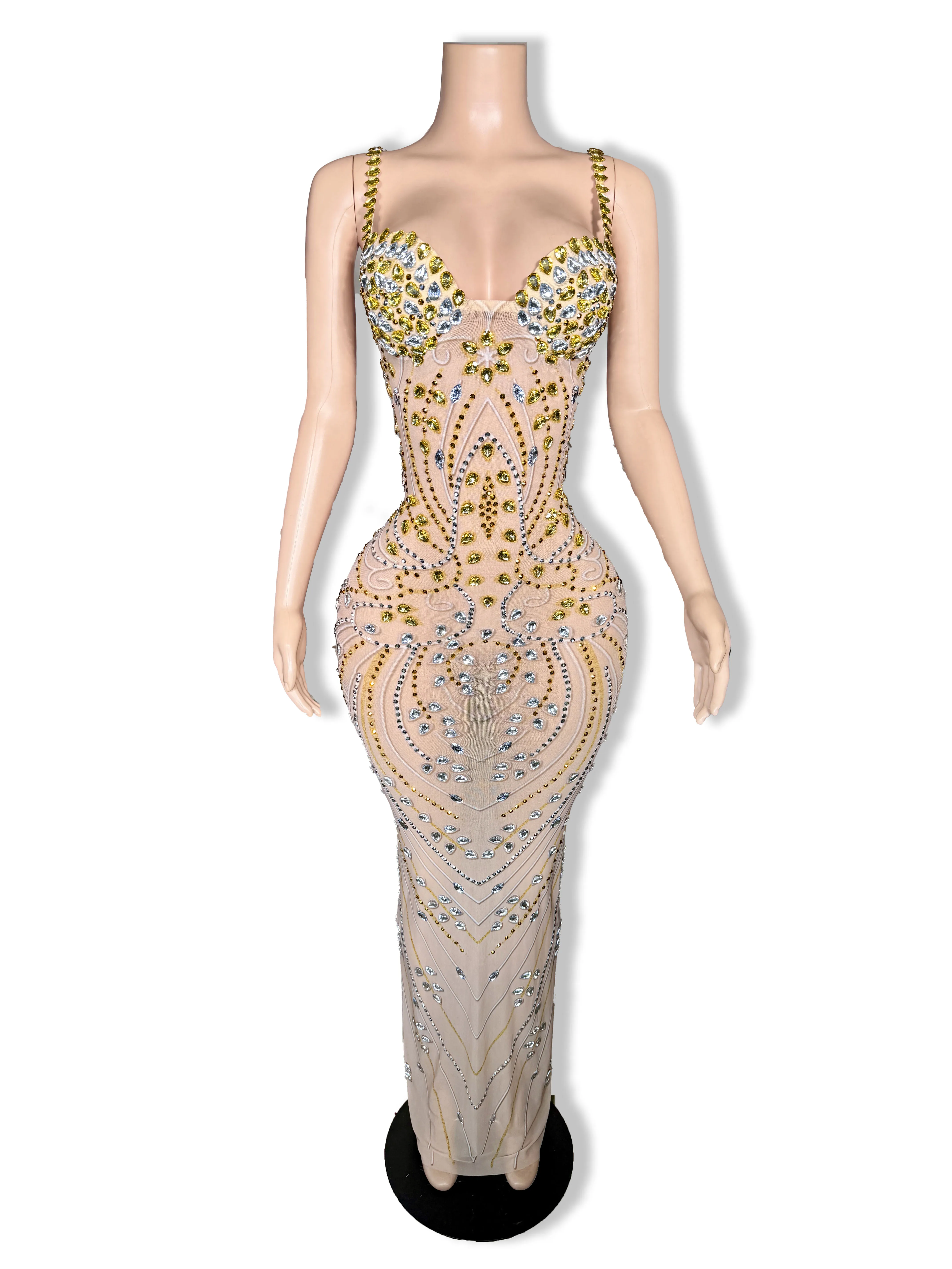 ZD Strass Langes einteiliges Maxikleid Glamour Sheer Pailletten Partykleider Prominente Outfits Clubwear