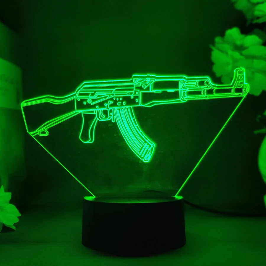 Imagem -02 - Mudar Rgb Luzes Led para Meninos Abajur cs Gaming Room Decor Presente de Aniversário Legal Modelo Decoração Gamer ak 47 Cor