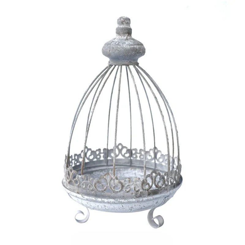 

1pcs Bird Cage Style Flower Rack Courtyard Ornaments Grey Blue Three Legged Lace Bird Cage Iron Sheet Surface Mottled Series