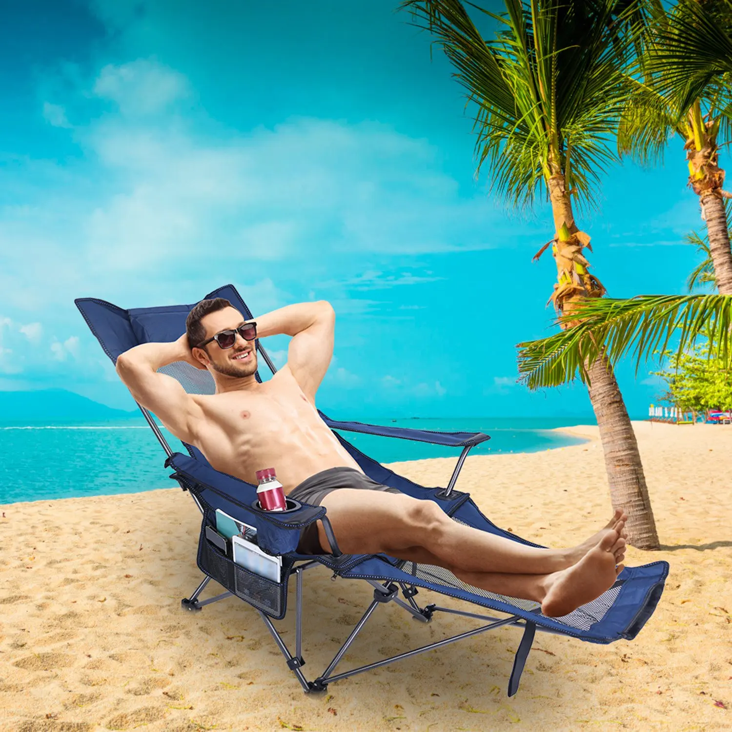 

Foldable Camping Chair 330LBS Heavy Duty Steel Reclining Chair with Pillow Cup Holder Side Pocket Carry Bag