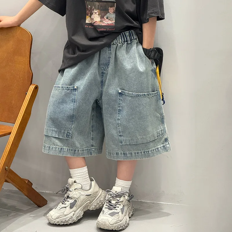 Baoduo children's clothing boys summer pants denim shorts 2025 new children's pants trendy five-point pants
