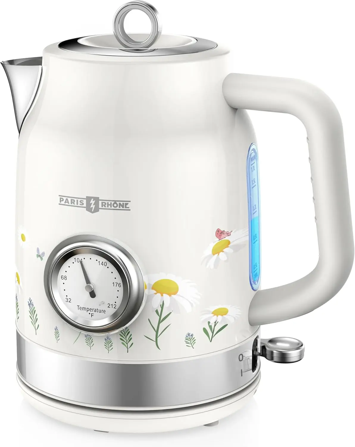 

Retro Electric Kettle, 1.7L Hot Tea Kettle with Thermometer, 1500W Fast Heating, Cordless Design, LED Indicator, Auto Shut