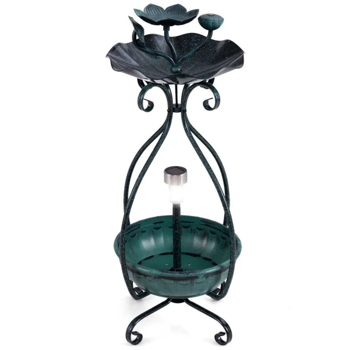 

Dark green Solar Bird Bath Feeder Combo with Flower Planter Pedestal and Solar Lights poultry feeder comederos canarios budgie