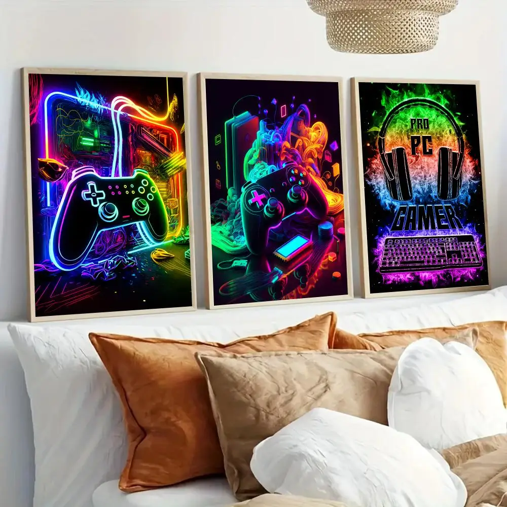 Neon Pro PC Gamer Painting Calligraphy Canvas Painting Art For Bedroom Living Room Home Decor Wall Decoration Decals Gift