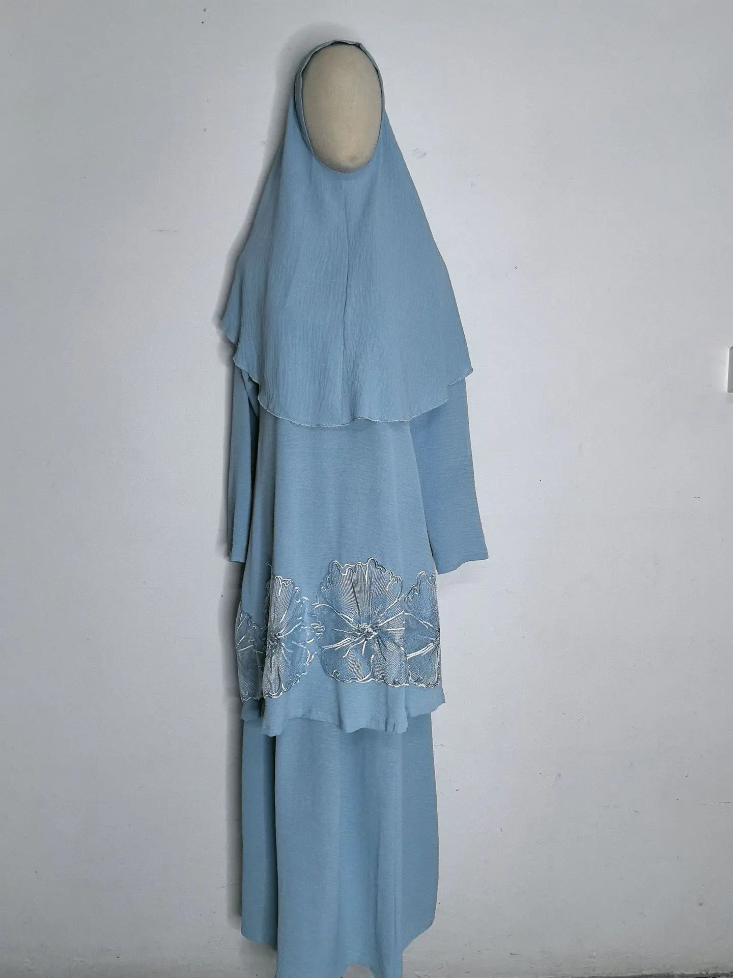 3pcs Eid Abayas Embroidery Hijab Tops Skirt Matching Set Women Muslim Dress Dubai Turkey Kaftan Islam Prayer Garment Jalabiya