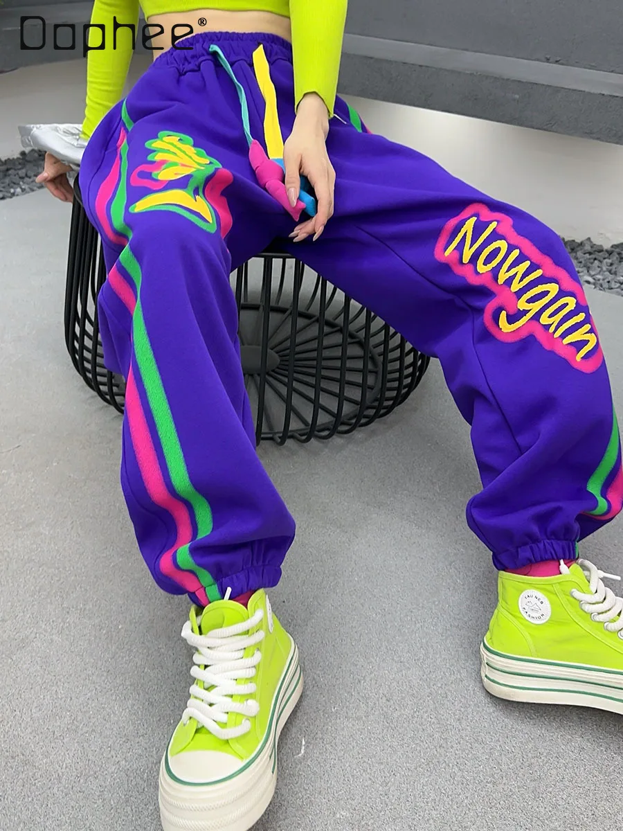 

Fashion Sports Casual Pants Slimming Elastic Waist Ankle-Tied Sweatpants Women Letter Print Loose All-Matching Pants Cargo Pants