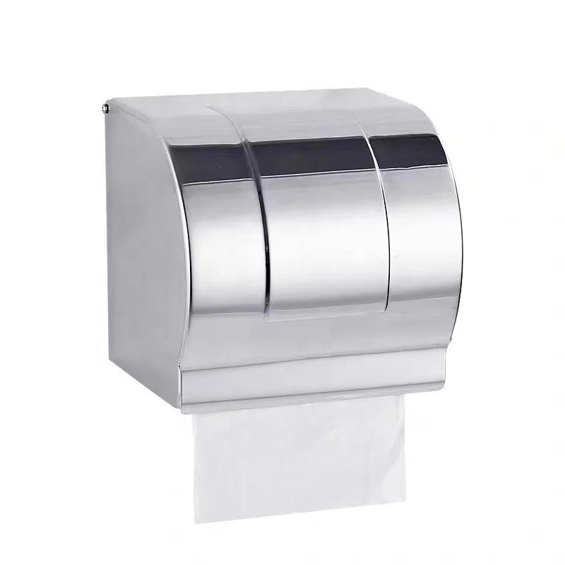 

Stainless Steel Polish Waterproof Tissue Paper Dispenser Paper Roller Holder Box With Round Container For Bathroom