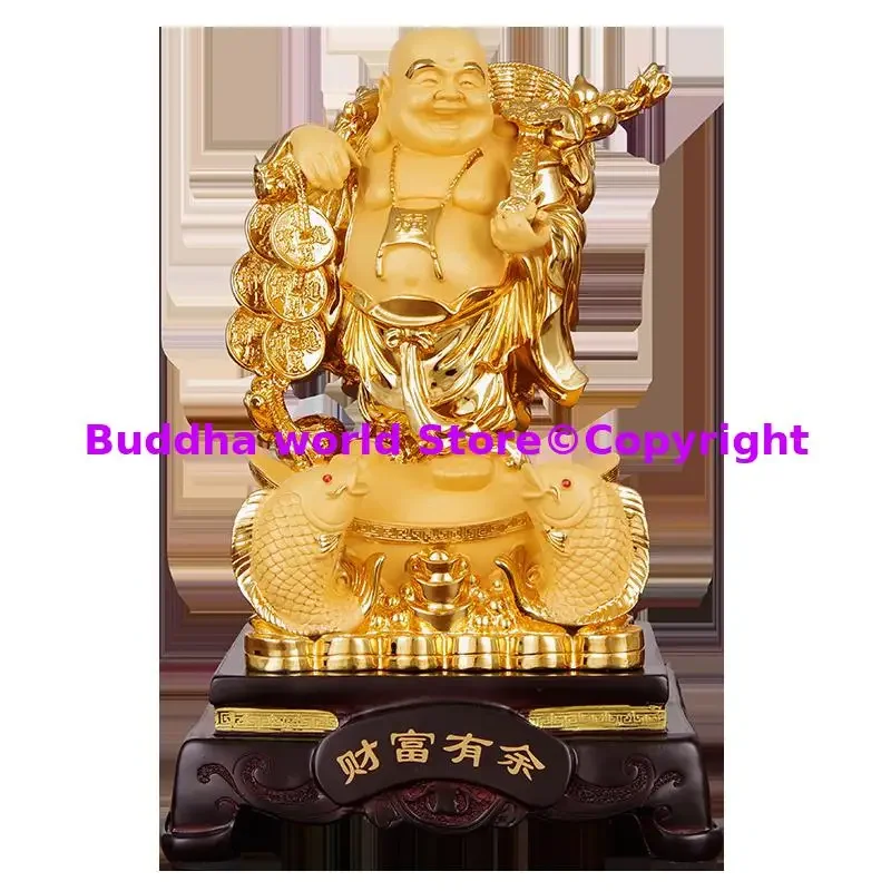 Lucky prosperous TOP ornament golden god of Wealth Maitreya Buddha statue home OFFICE exorcise evil spirit bring good luck money