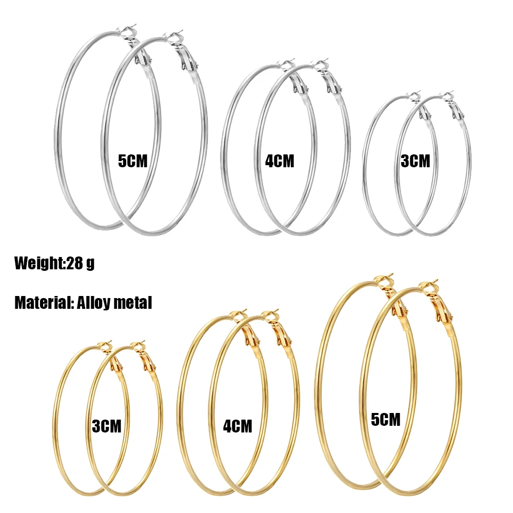 6 Pairs Hyperbole Big Gold Color Metal Hoop Earrings Set for Women Simple Round Circle Earring Female Silver Color Daily Jewelry