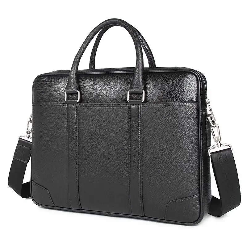 

Nesitu High Quality Black Genuine Leather 14'' Laptop Office Men Briefcase Business Shoulder Messenger Bags A4 Portfolio M7400