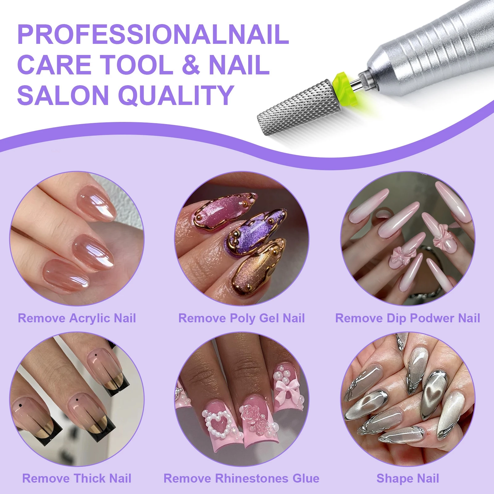 Acessórios elétricos para lixa de unha, kit de brocas de 6 peças - conjunto de manicure premium com brocas de carboneto de tungstênio para remoção de unhas em gel