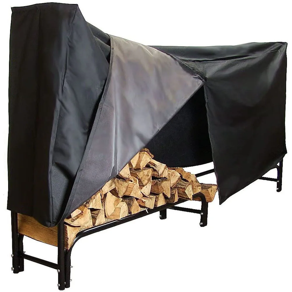 

New Practical Firewood Cover Protective Cover Storage Holder Cover 244*34*100CM Heavy Duty Black Firewood Rack