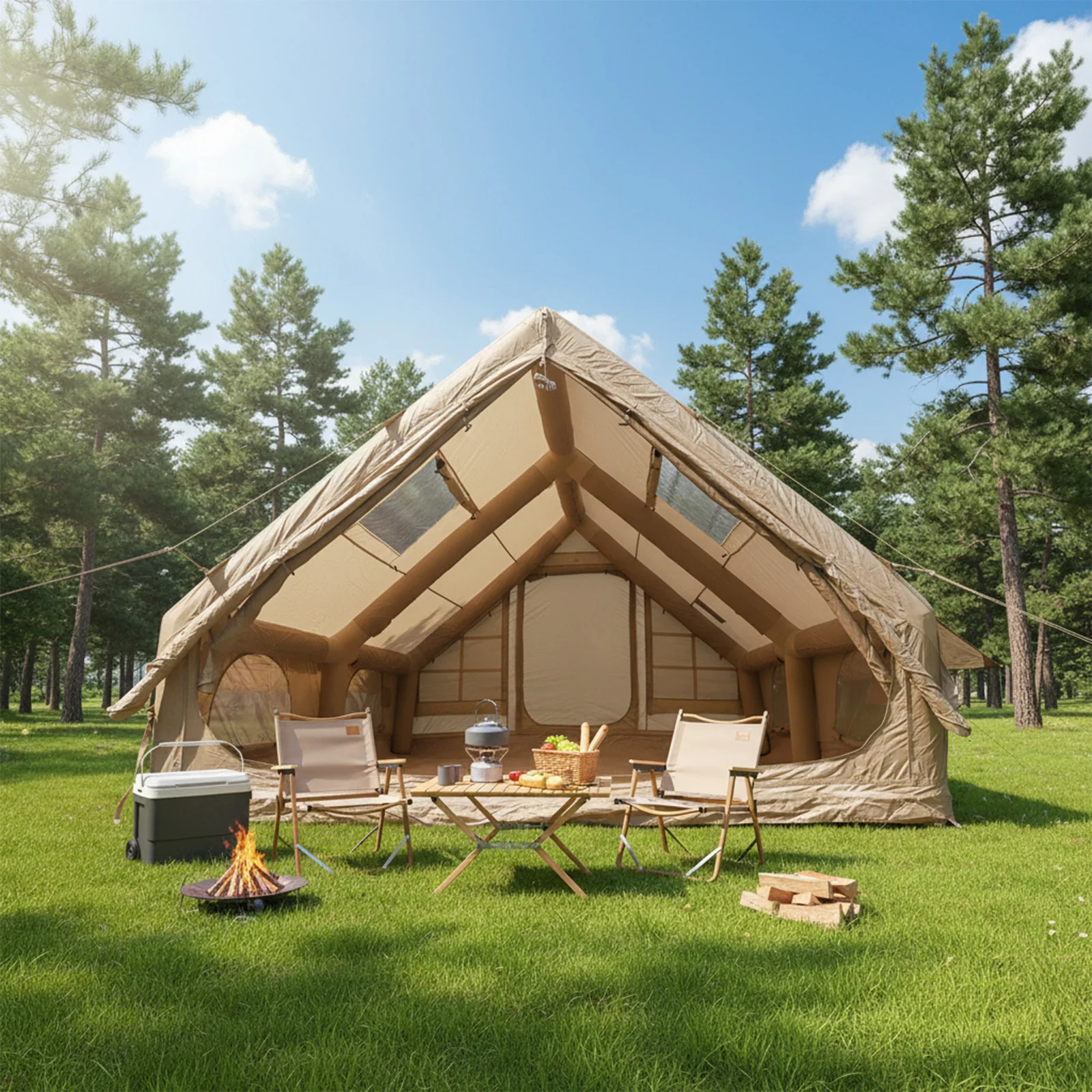 

Portable Outdoor Tents with Mesh Windows & Pump Easy Setup Glamping House 130 Square Feets with Stove Jack for Pincnic & Travel