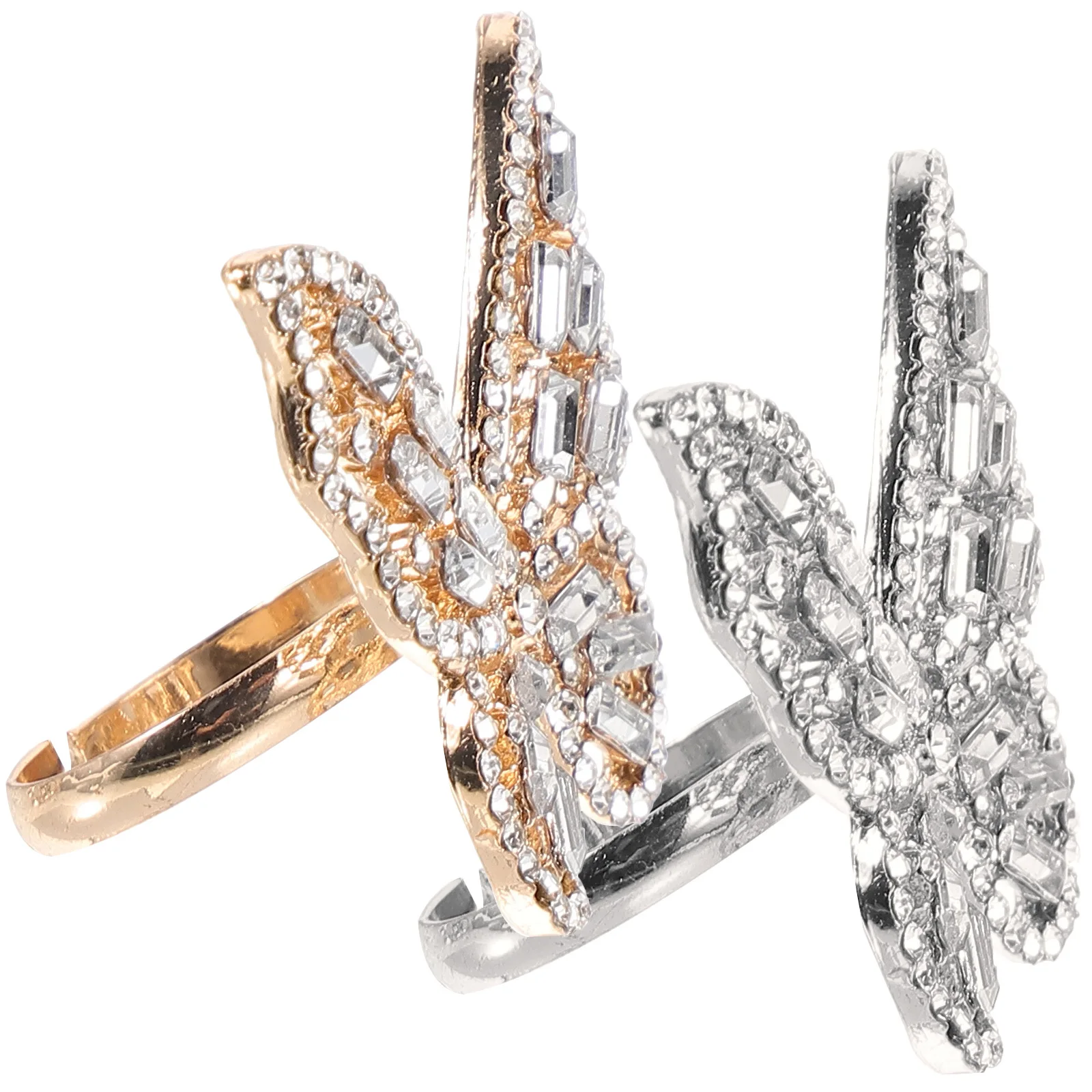 

2Pcs Rhinestone Butterflies Ring Women Alloy Fashion Finger Jewelry Daily Party Gift Butterflies Rings Fashion Alloy Ring