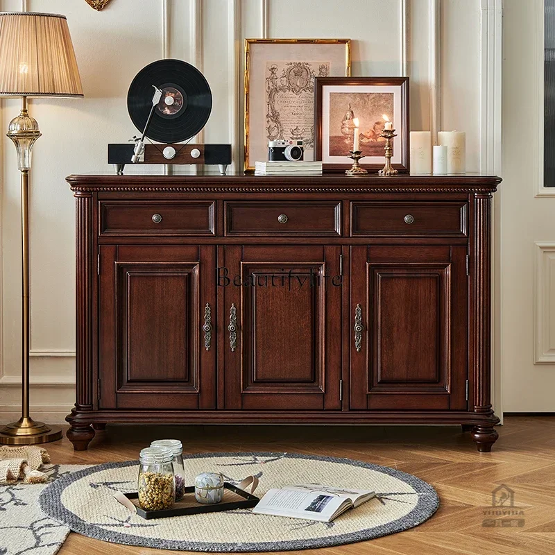 

American shoe cabinet all solid wood gold silk teak living room retro locker