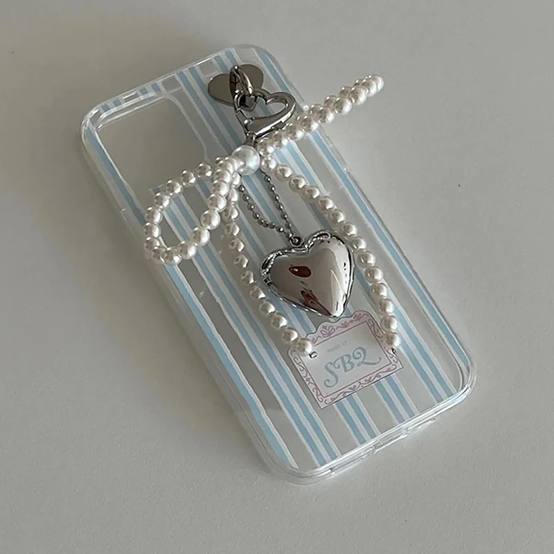 Koreaanse Zoete Parel Boog Gegalvaniseerde Zilveren Liefde Hanger Mobiele Telefoon Ketting Oortelefoon Case Opknoping Ornament Sleutelhanger Tas Charms