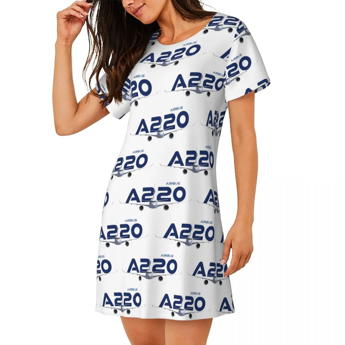 Custom Airbus A220 Short Sleeves Nightdress For Sleeping Sleepshirts Women Short Sleeve Nightgowns Loose Pajama Dress