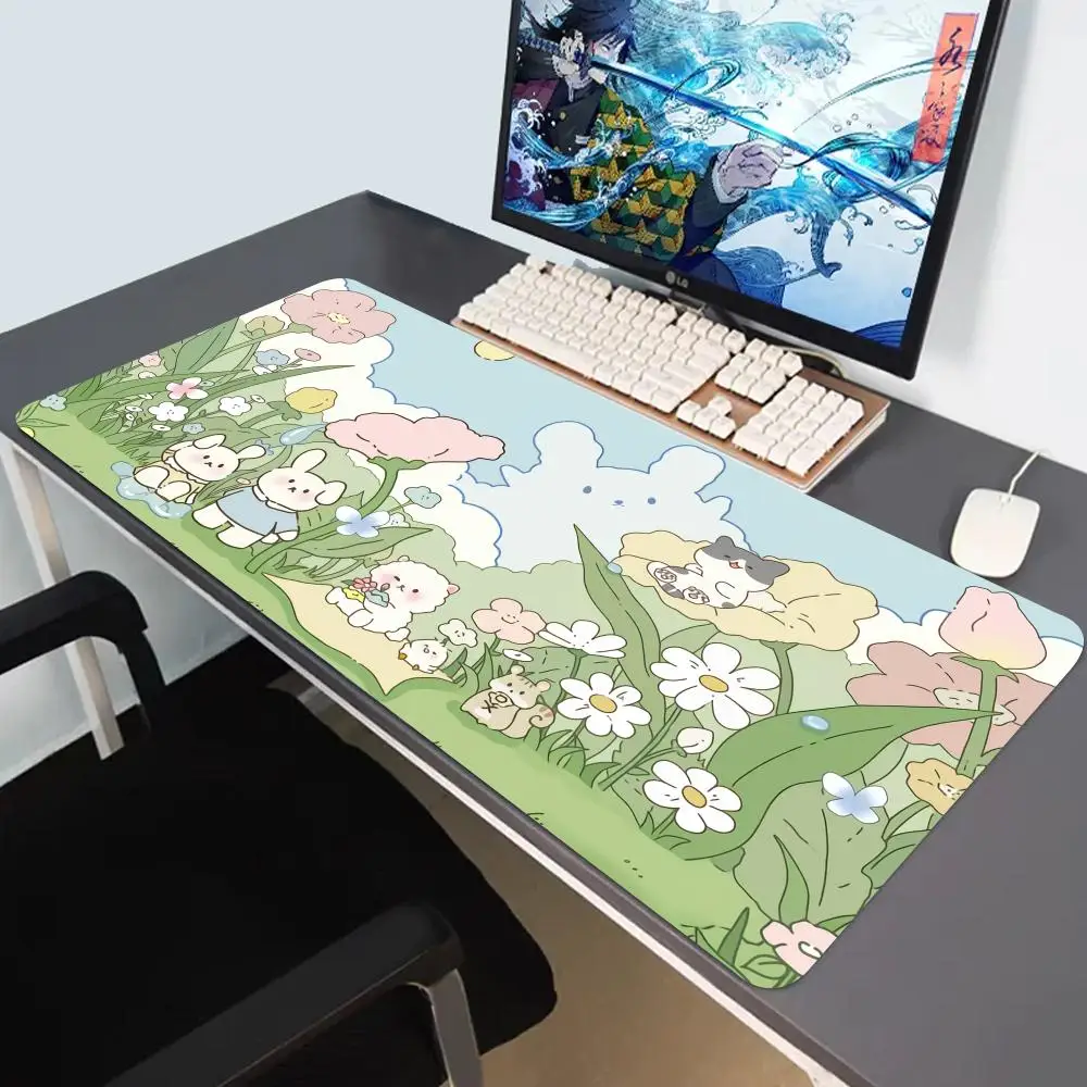 

Cute Rabbit Green Mouse Pad Large Size Mousepad Lock Edge Mat Laptop Computer Office Desk Pads Decor Rubber Gaming Accessories