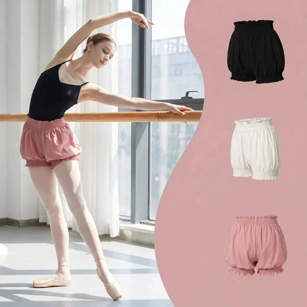 Pilates High Waist Dance Shorts Elastic Waistband Comfortable Bloomers Body-Hugging Fit Ruffle Bubble Pants Warm Up Workout