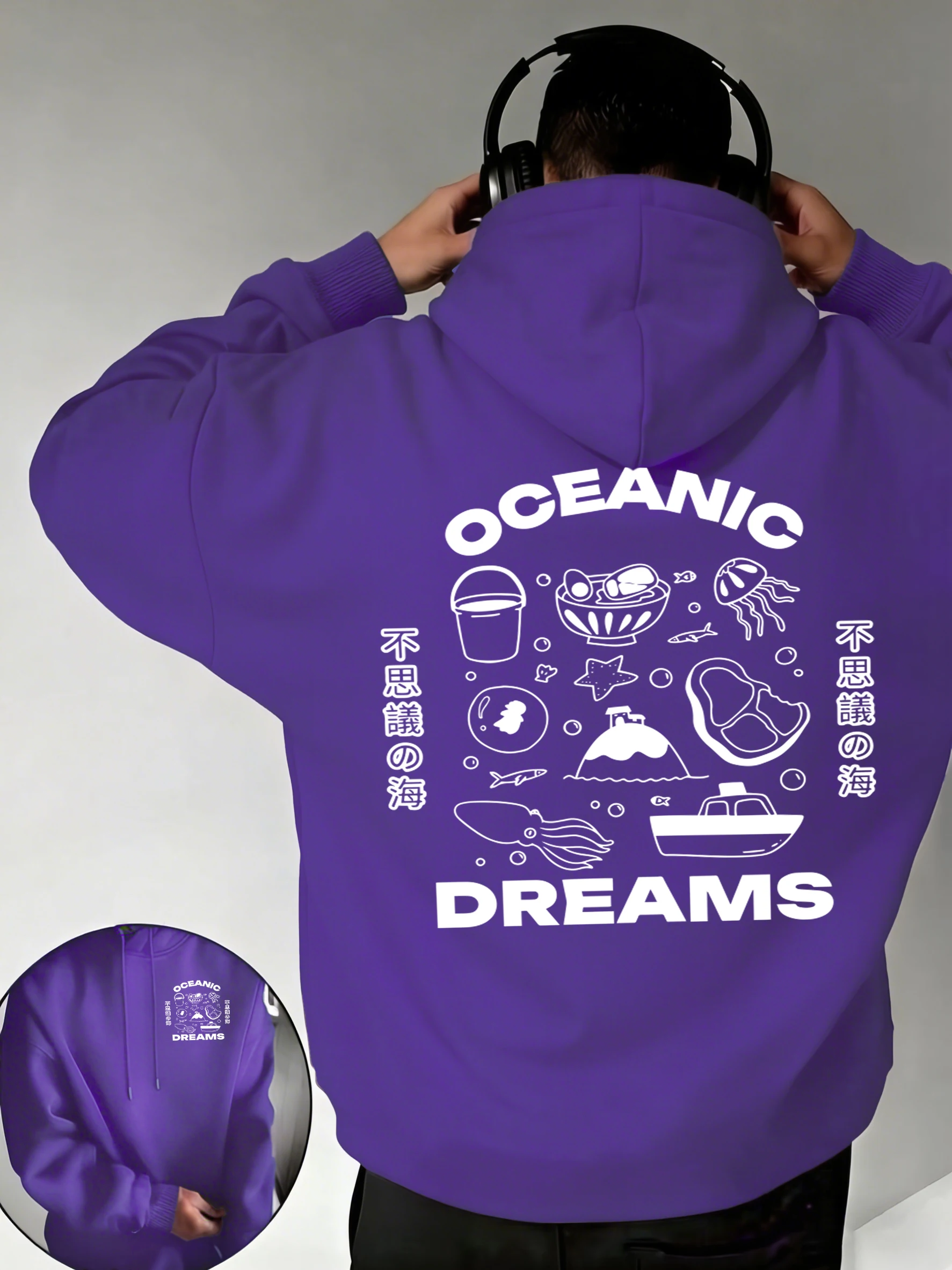 

Классические повседневные толстовки Oceanic Dreams Printing для мужчин, флисовый пуловер в стиле хип-хоп, повседневный модный спортивный костюм с карманами, свободная одежда унисекс