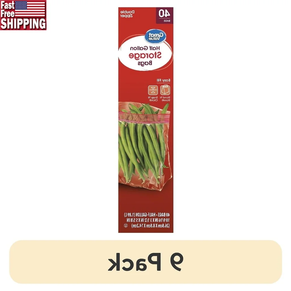 

9 Pack Double Zipper Half Gallon Storage Bags 40 Count Snap N Click Zipper Stand N Store Bottom Food Storage Leak Proof Bags