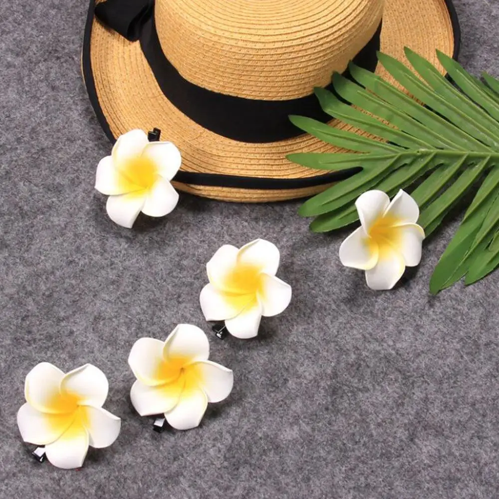 4/6/9cm Plumeria Flower Hair Clips For Women Girls Hairpins Egg Flower Barrette Hawaiian Wedding Artificial Headwear 2pc hairpin