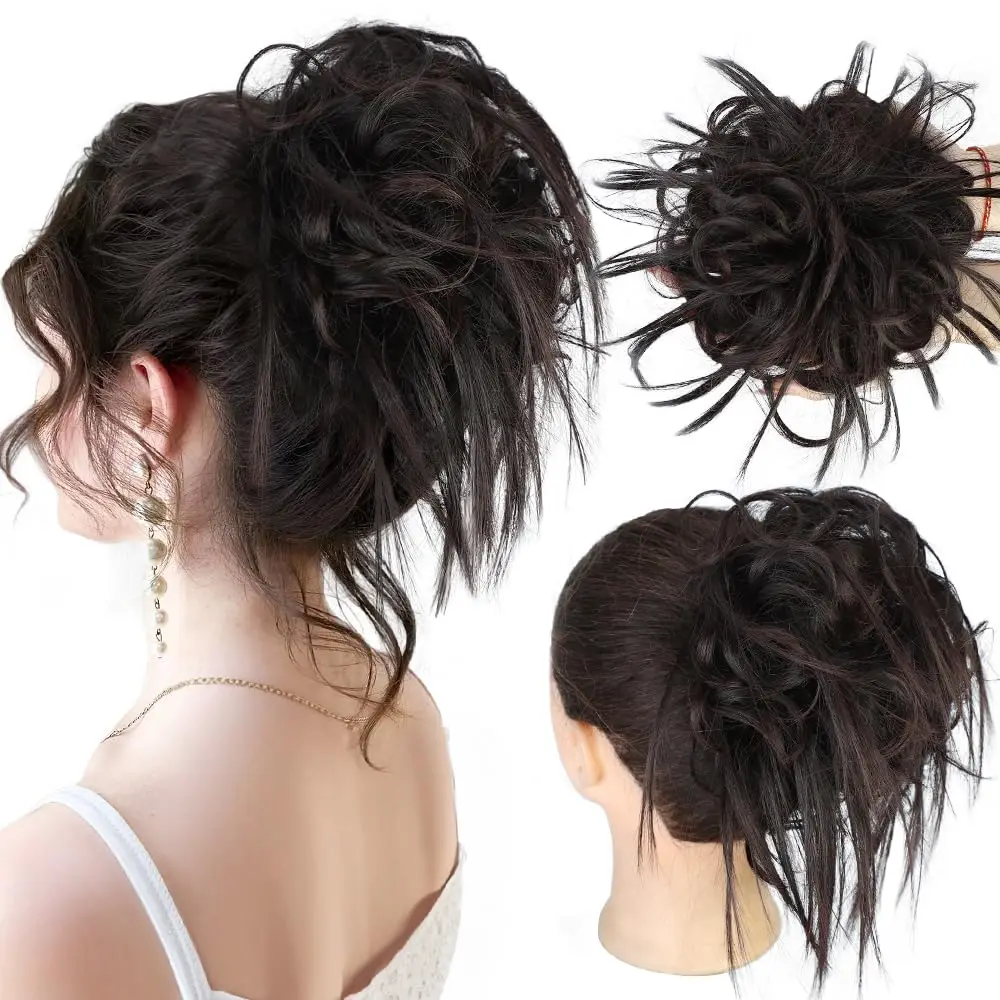

Synthetic Messy Hair Bun Hairpiece Womens Updo Fake Scrunchies Hair Extension Curly Hairpieces Ponytail with Elastic Rubber Band