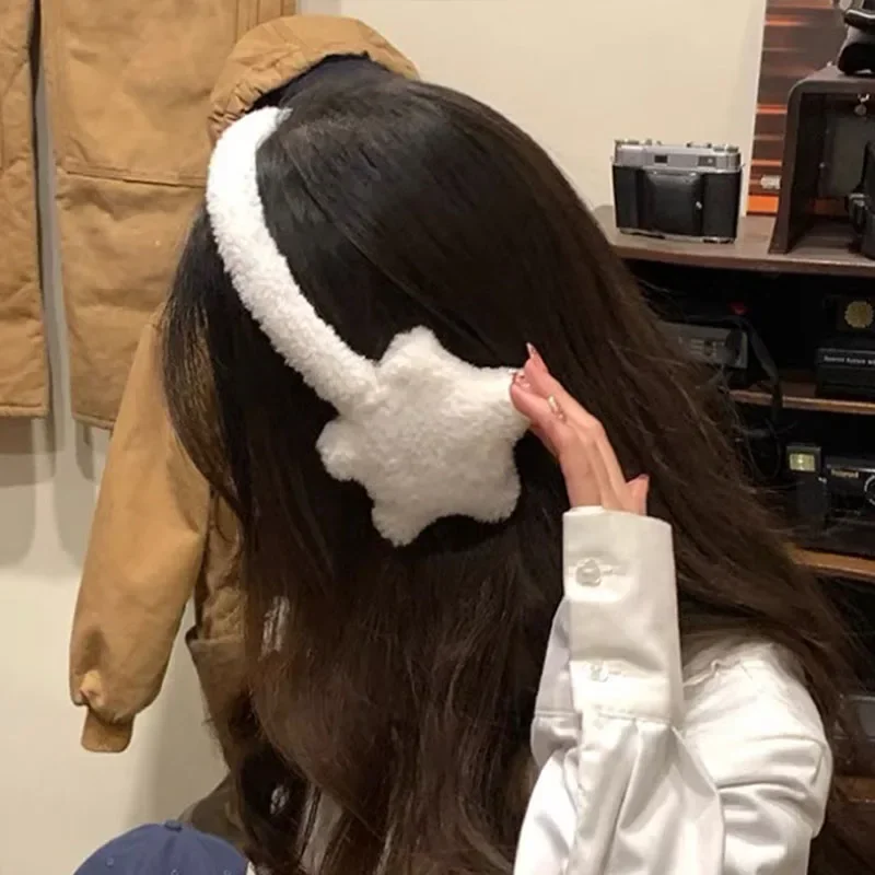 Earmuffs estelares espessados quentes para mulheres, proteção auricular japonesa JK, bolsas de ciclismo, acessórios bonitos Y2K, listra, inverno