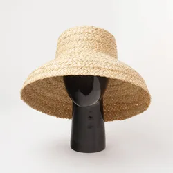 2023 Summer Natural Raffia Straw Sun Hats for Women Retro Flat Drooping Hat Panama Ladies Hat Holiday Beige Beach Floppy Hat