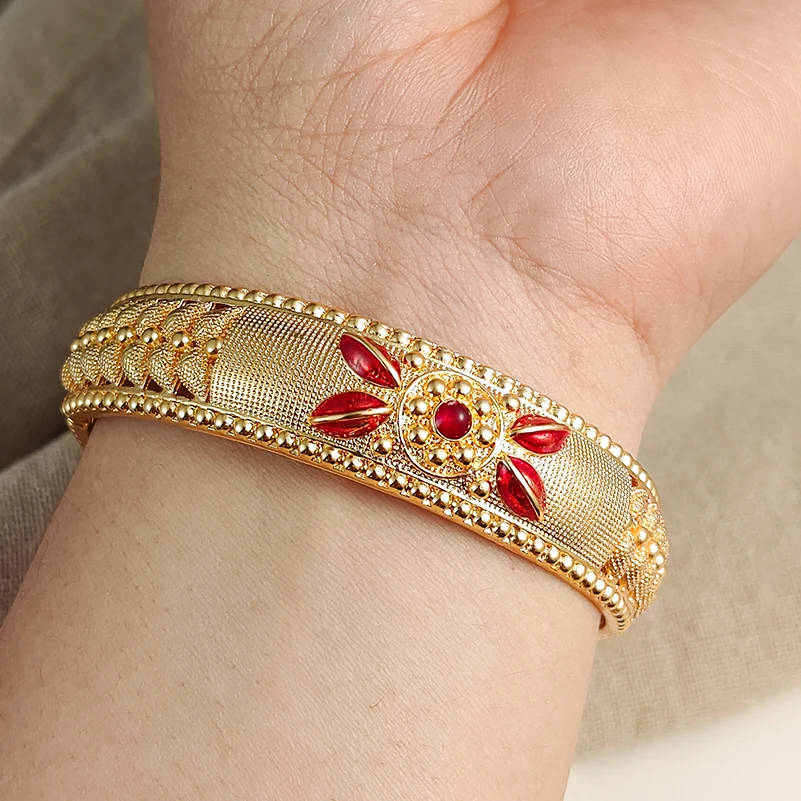 Gold Color Bangles For Women Men 18K Gold Plated Bracelet Jewelry Nigerian Wedding Party Gift Dubai Bracelet image 6