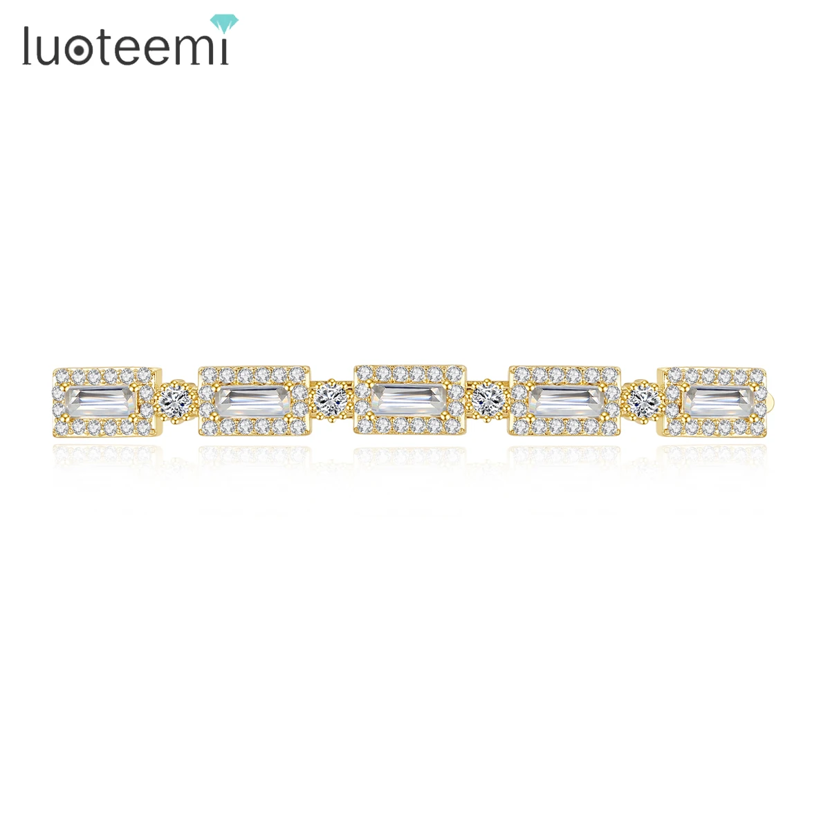 

LUOTEEMI Luxury Crystal Hair Clips Barrettes for Women Gold Color Cubic Zirconia Bridal Wedding Hair Accessories Evening Dress