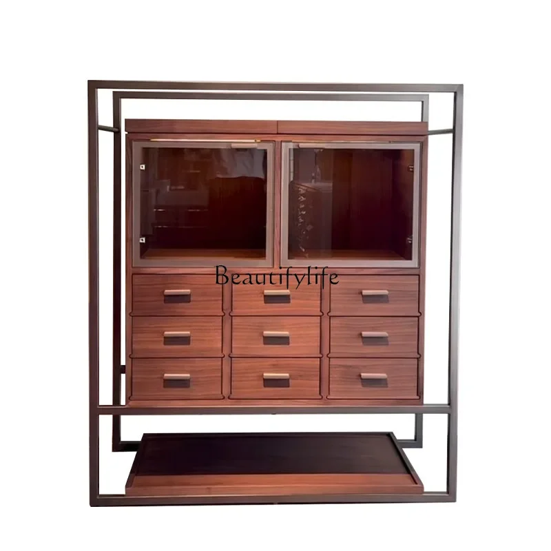 

03North American black walnut chest cabinet modern simple light luxury solid wood dining side cabinet