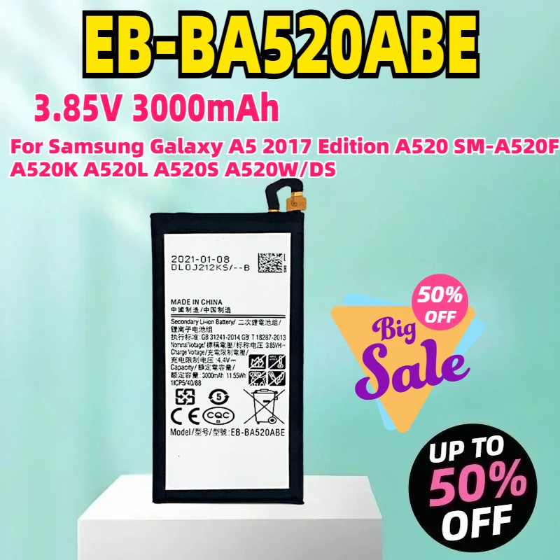 

EB-BA520ABE 3,85 В 3000 мАч Аккумулятор для Samsung Galaxy A5 2017 Edition A520 SM-A520F A520K A520L A520S A520W/DS