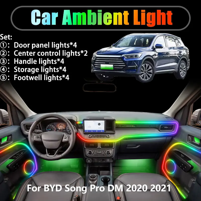 

For BYD Song Pro DM-i 2021 2022 2/18 in 1 Car ambient lighting Led trunk interior led lights USB RGB Ensemble Streamer Auto Part