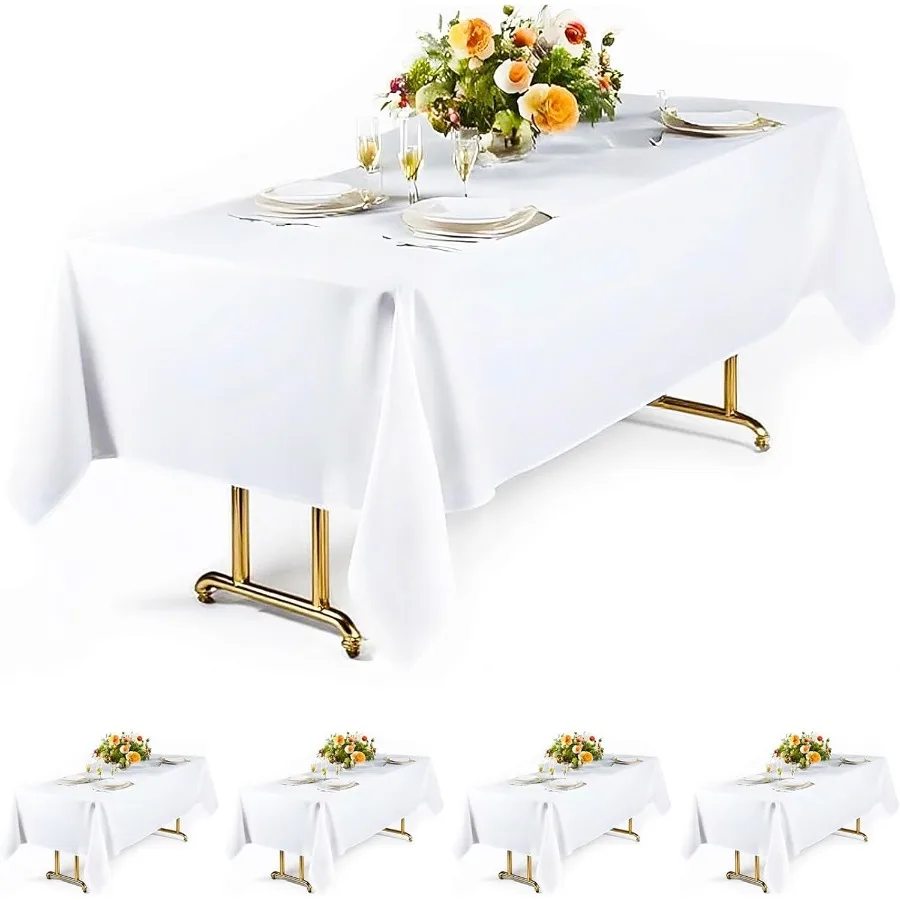 

White Table Cloth Rectangle 60 X 102 Inch TableCloths for 6 Foot Rectangle Tables Washable and Reusable Polyester Table Covers