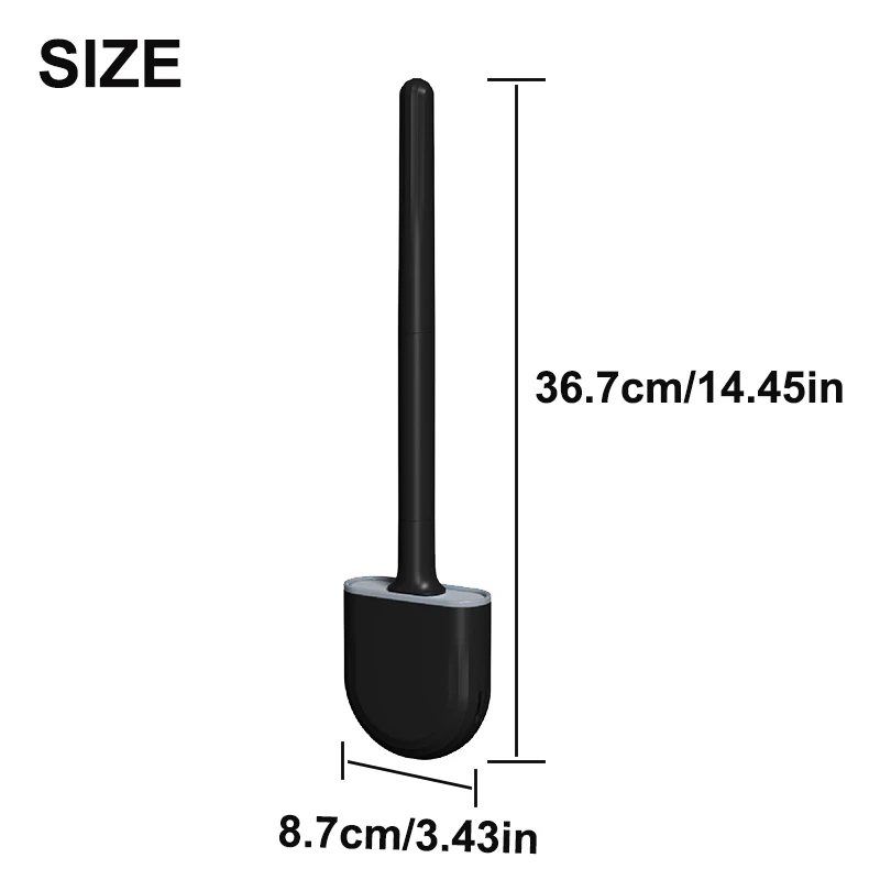 TPR Silicone Toilet Brush Flat Head Flexible Wall Mounted Black Toilet Bowl Cleaner Brush Holder Set For WC Bathroom images - 6