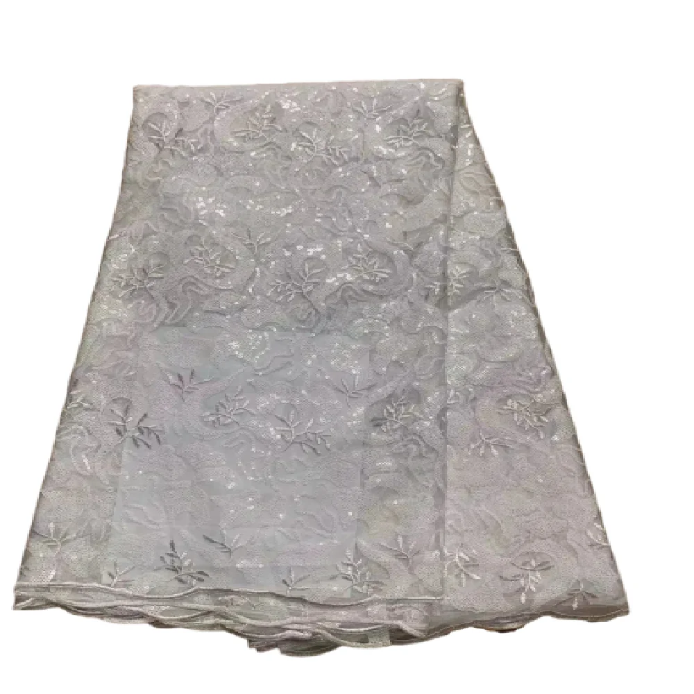 

New African Lace Fabric 5 Yards High Quality Luxury Sequin Embroidery French Tulle Nigerian Wedding white Material 2023