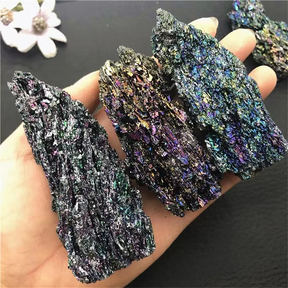 Colorful Carborundum Natural Stone Specimen Silicon Carbide Black Quartz Crystal Mineral Sample Home Decor Gifts Collectibles