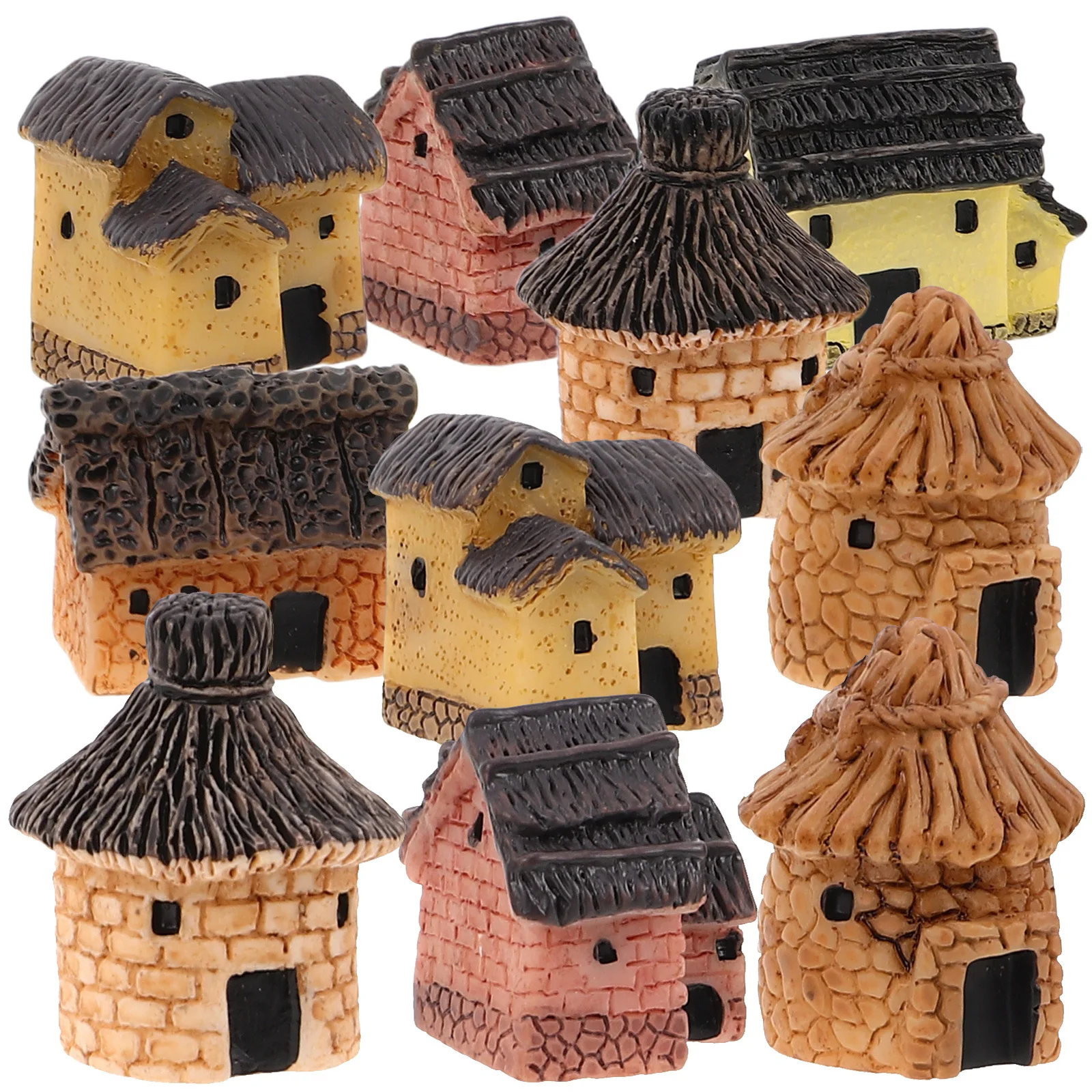 

10Pcs Vintage Thatched Miniature House Garden Decor DIY Landscape Ornament Resin Craft Accessory Garden Miniatures