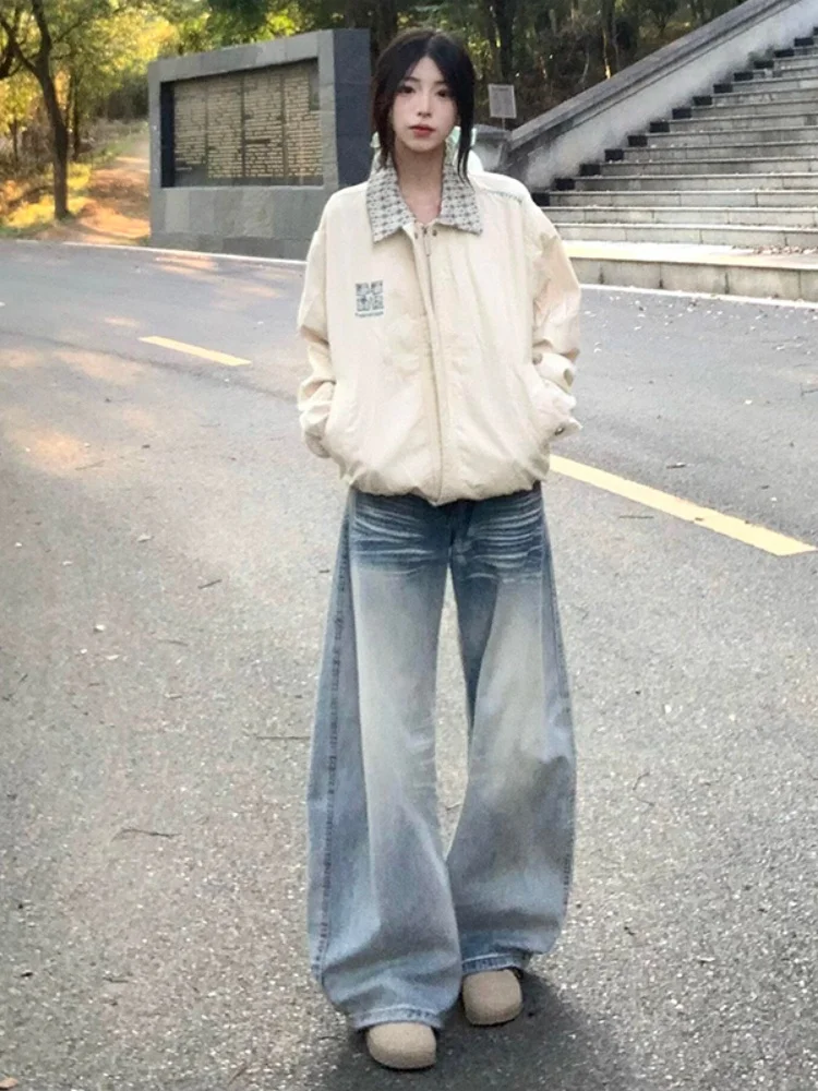 Grande taille Vintage américain Sle couteau Denim jean femmes automne hiver Fce doublé Thi taille basse mince jambe droite...