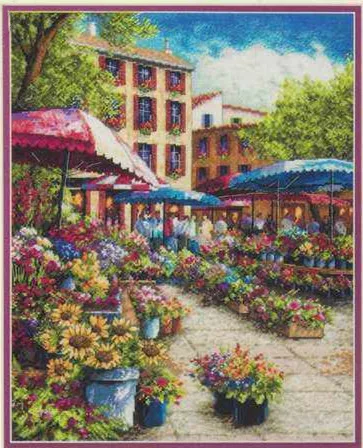 Market Flower Street Floral Shop Kit de punto de cruz encantador contado 18CT lienzo blanco bordado DIY Kit de costura hecho a mano decoración del hogar