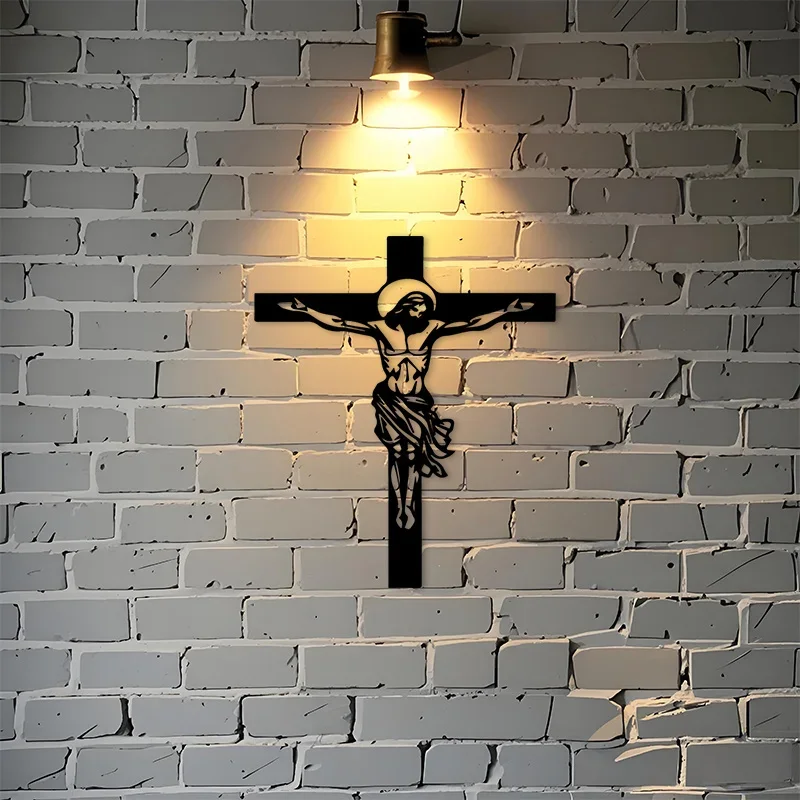 CIFBUY Black Cross Iron Wall Art Plaque, Sacred Accent Ornament for Church Chapel & Indoor Outdoor Home Wall Decor