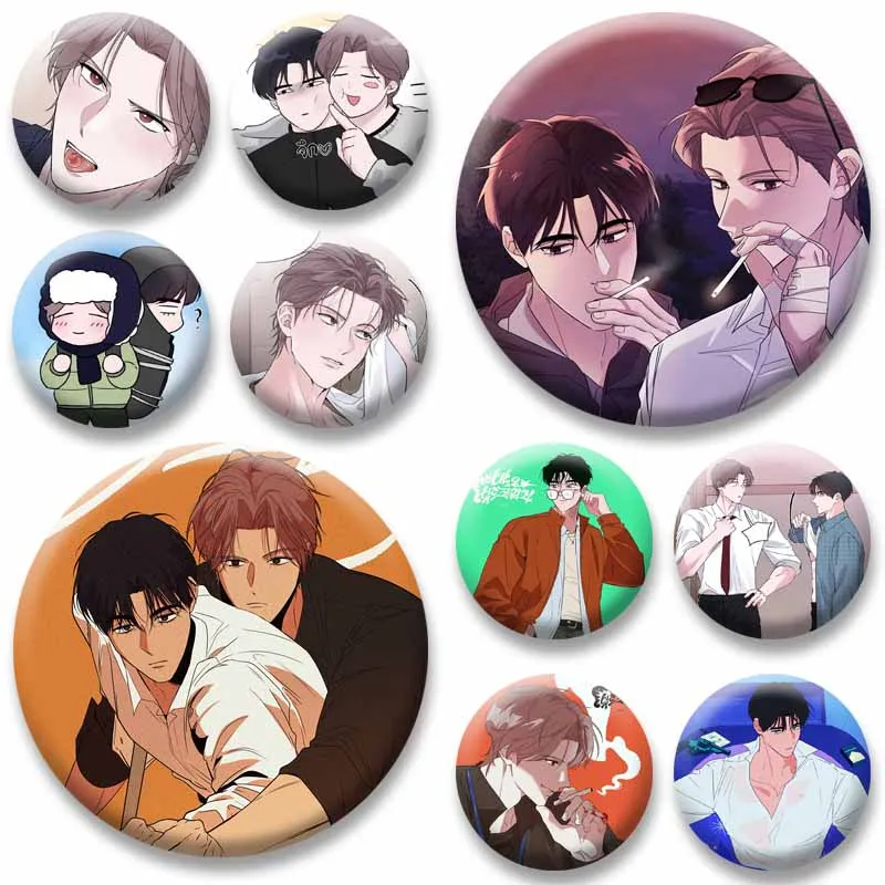 Korean BL Manhwa Soft Night Brooch Funny Comics Character Lapel Pins Cute Round Brooch Bag Clothes Collar Jewelry Ornament Gifts