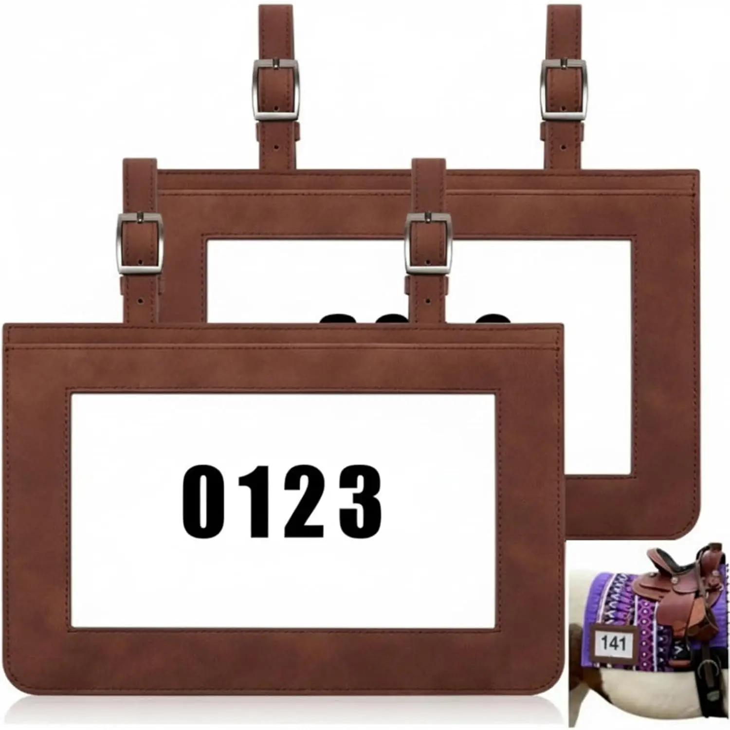 2 Pcs Horse Performance Number Holder Horse Show Supplies Leather Exhibitor Number Clip for Saddle Harness Show Supplies