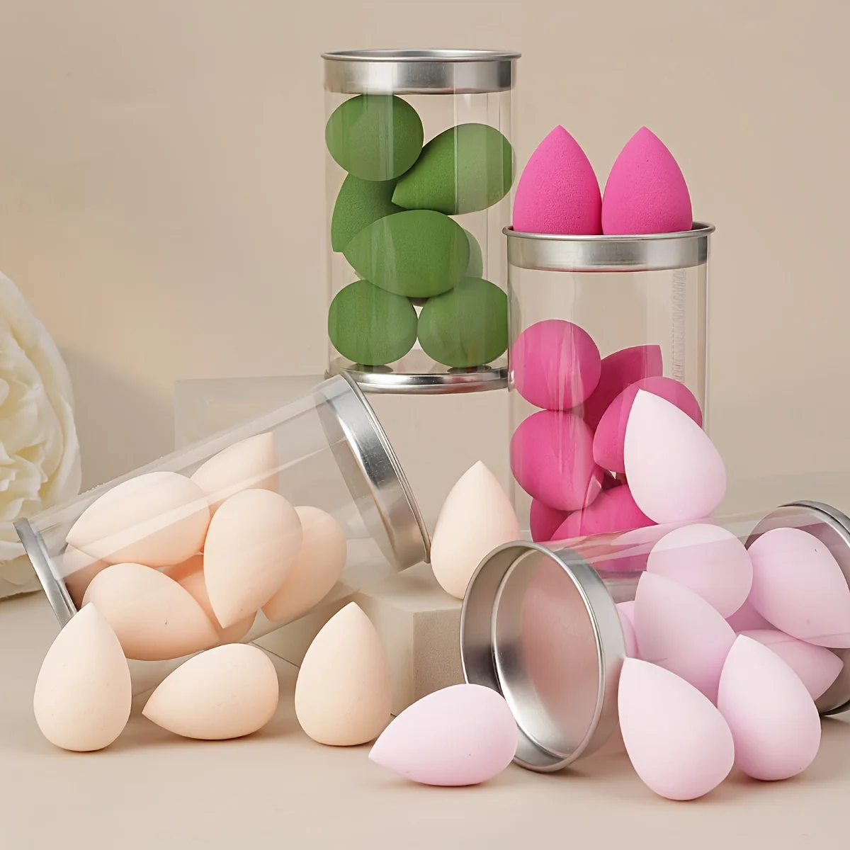طقم إسفنجة مكياج صغيرة مكون من 7 قطع على شكل بيضة لكريم الأساس/الآلة الكونسيلر/المسحوق |   خلاطات رطبة وجافة بحجم مناسب للسفر، خالية من اللاتكس ولا تسبب الحساسية