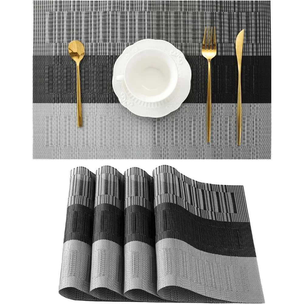 

Grey with White Striped Placemats Set of 4 - Heat Resistant Non-Slip Place mats for Dining Table, Washable Durable